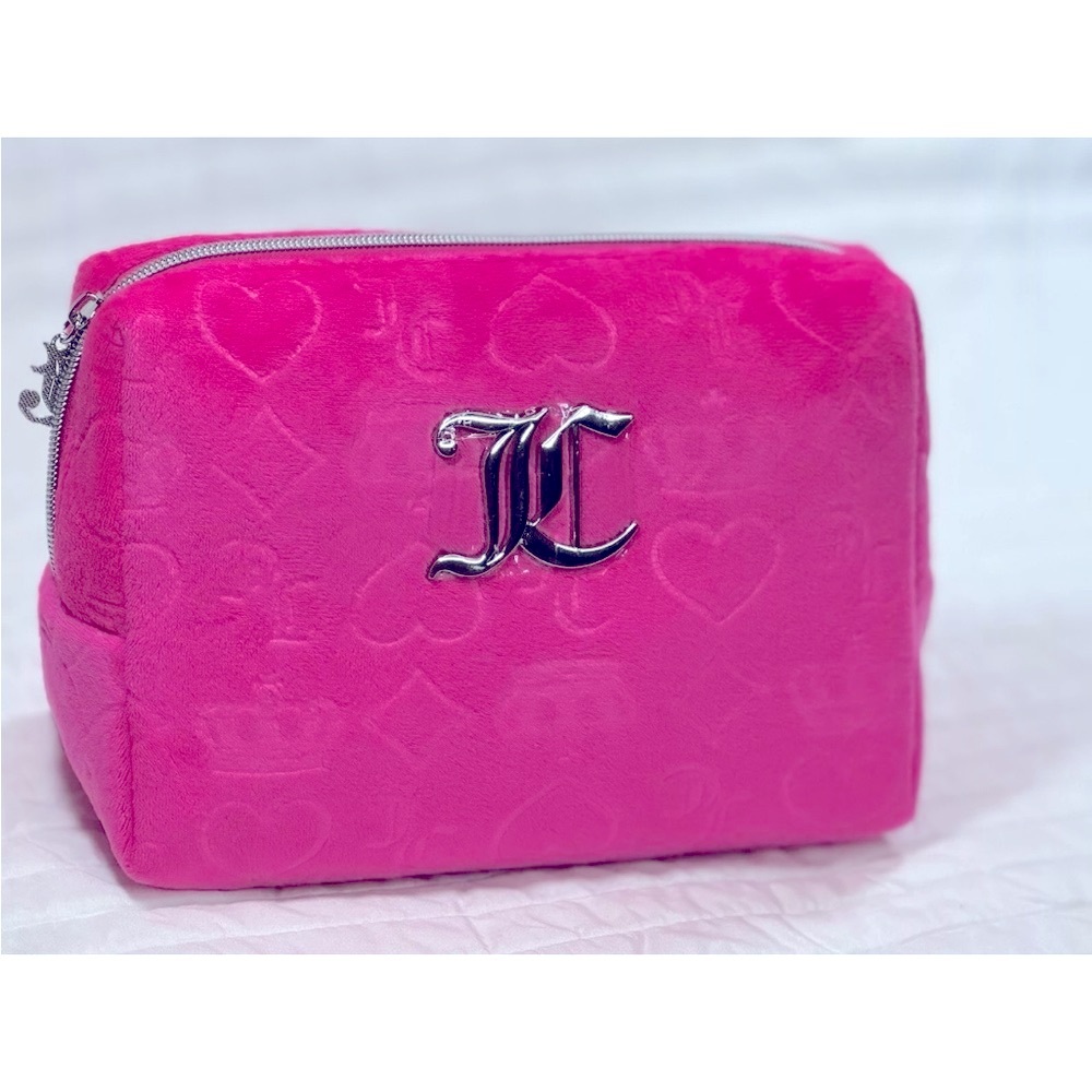 Vibrant Pink Textured Cosmetic Bag with Silver Accents